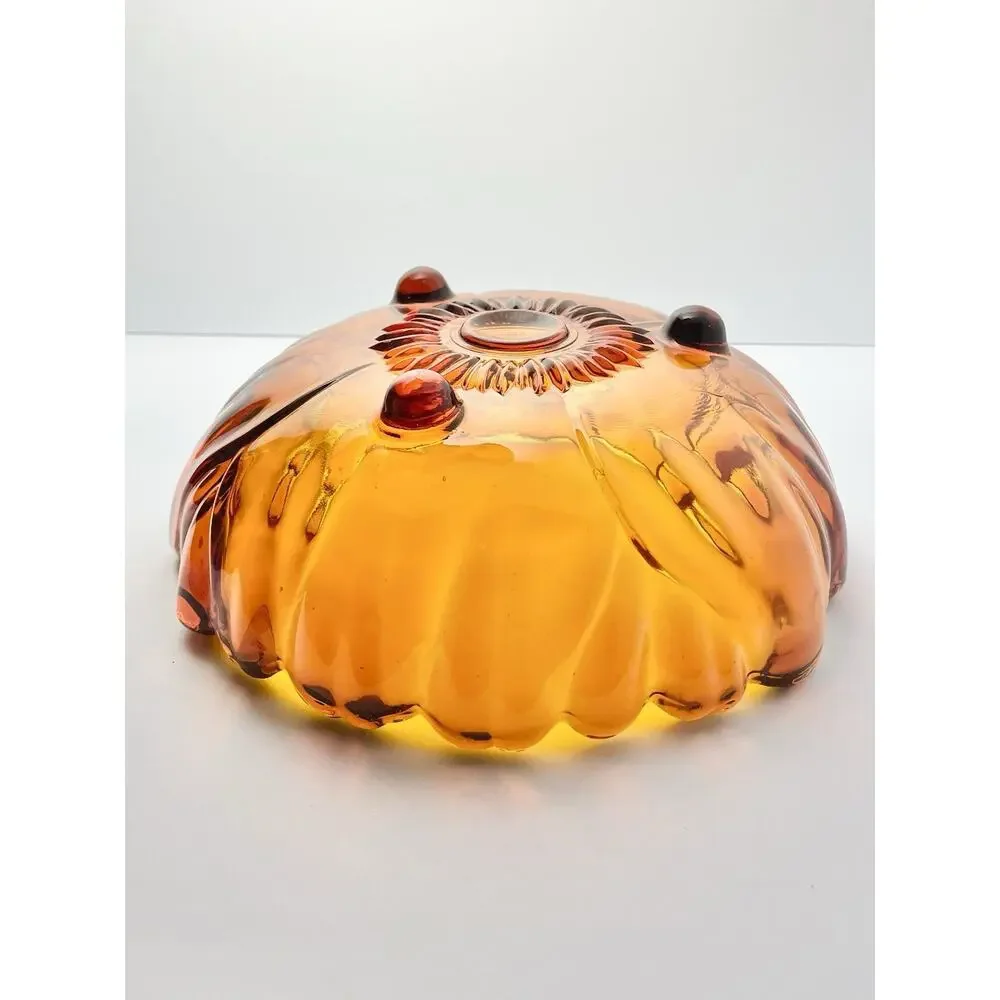 1970s Vintage Large Organic Flower Glass Footed Decorative Serving Bowl 11 1/4”